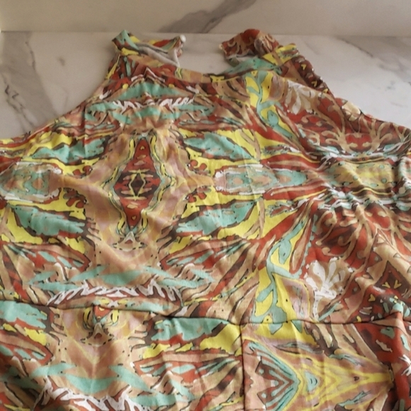 CM.YAYA Khaki Paisley Sleeveless Wide Leg Straight Jumpsuit Size XXXL NWOT - Picture 4 of 9